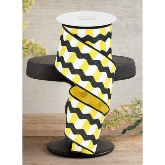 2.5" Ricrac Stripe Ribbon: Yellow & Black (10 Yards)