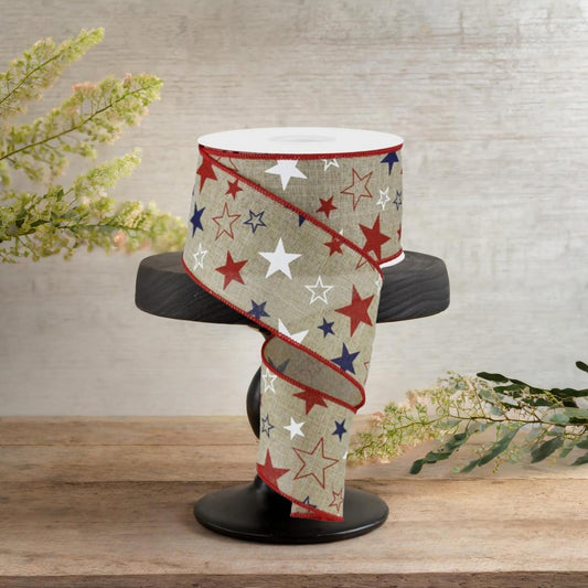 2.5" Royal Canvas Ribbon: Patriotic Stars (10 Yards)