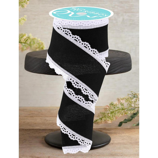 2.5" Scalloped Edge Ribbon: Black/White (10 Yard)