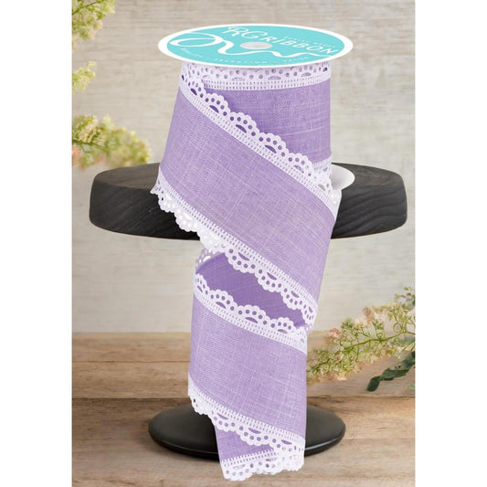 2.5" Scalloped Edge Ribbon: Light Lavender/White (10 Yard)