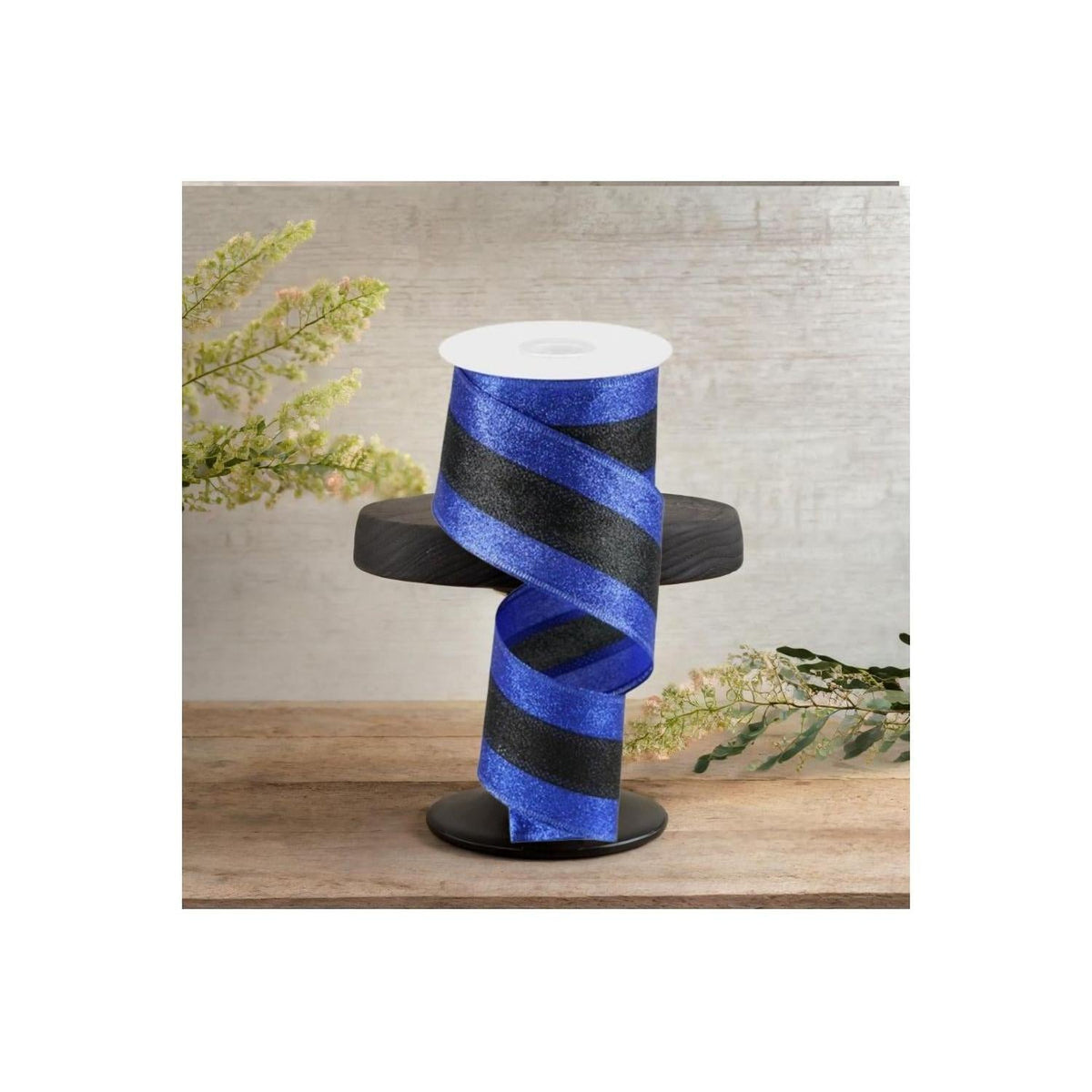 2.5" Shimmer Glitter Stripe Ribbon: Royal Blue & Black (10 Yards)
