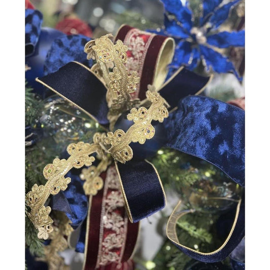1" Two Tone Velvet Ribbon: Navy/Gold (10 Yards)