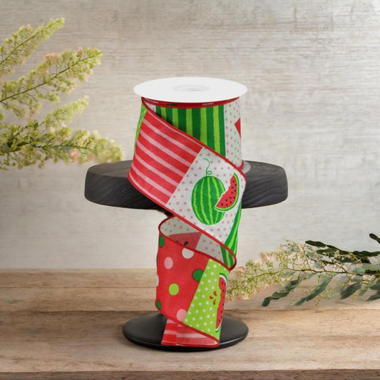 2.5" Watermelon Block Ribbon: White (10 Yards)