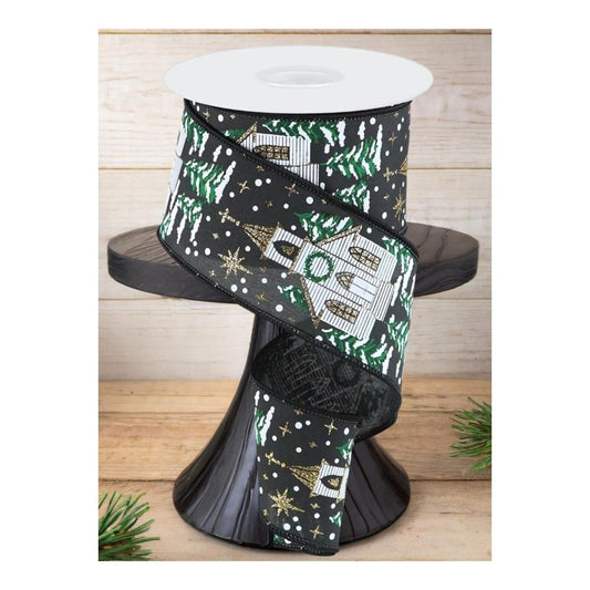 2.5" Winter Church Ribbon: Black (10 Yards)