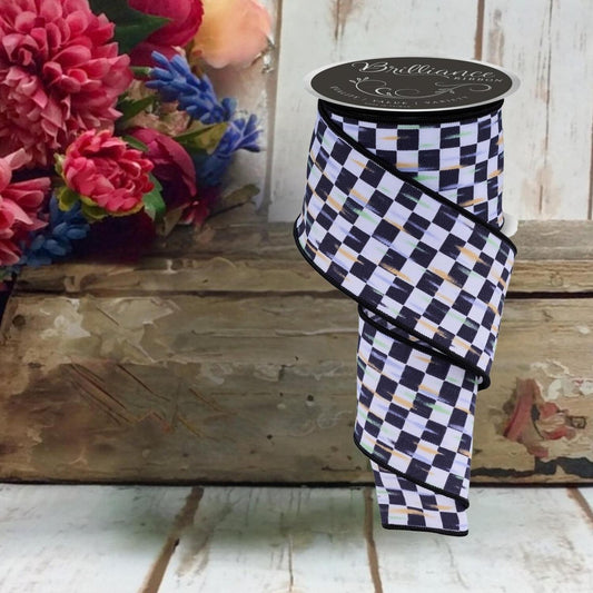 2.5in Mini Antique Checker Ribbon: Black (10 Yards)