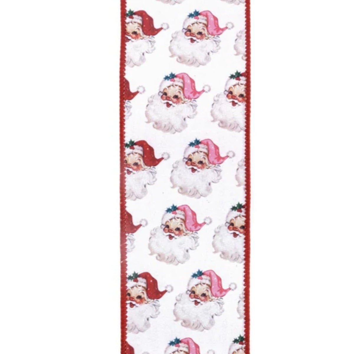 2.5in Vintage Santa Face Ribbon: Pink/Red (10 Yards)