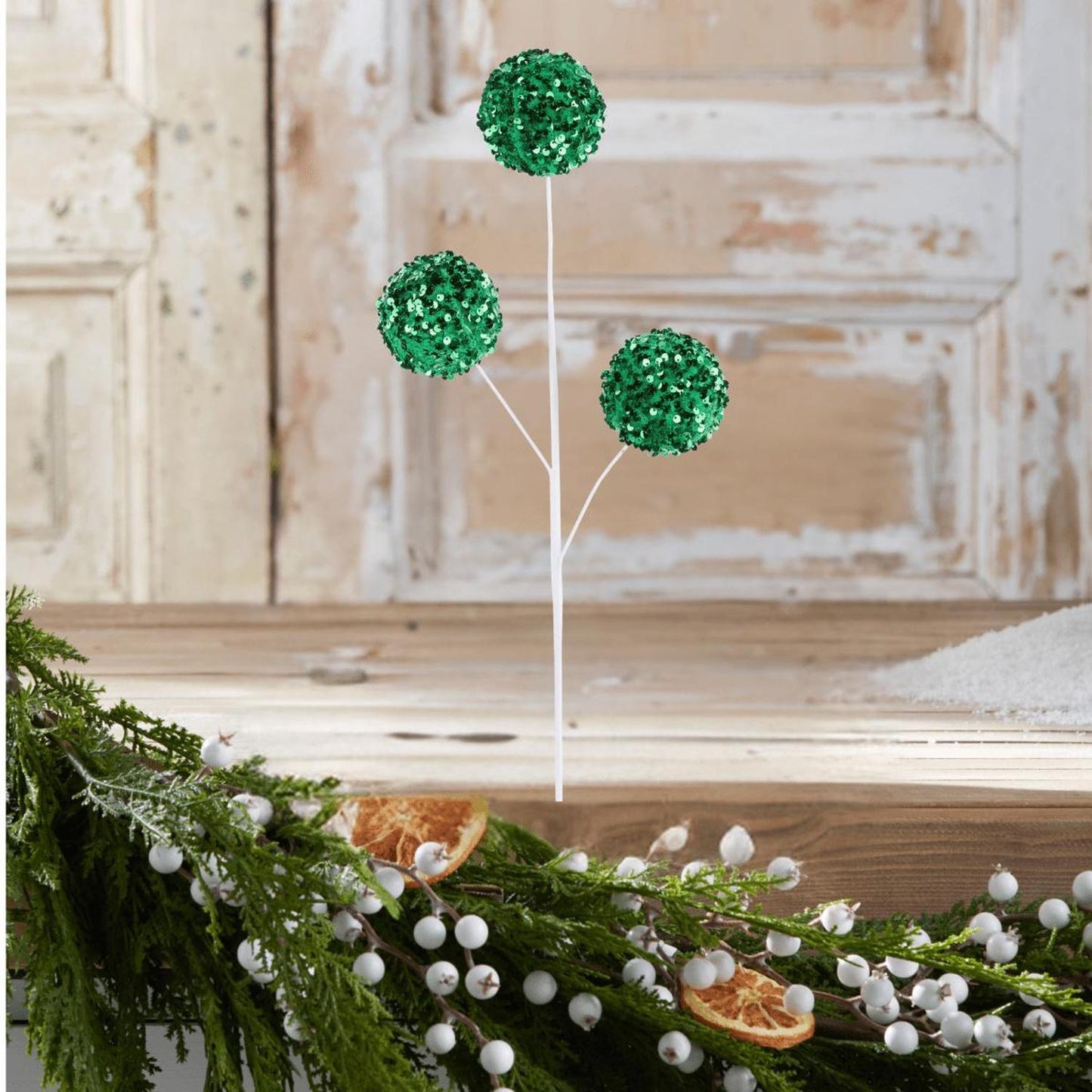 26" Sequin Ball Spray: Emerald Green