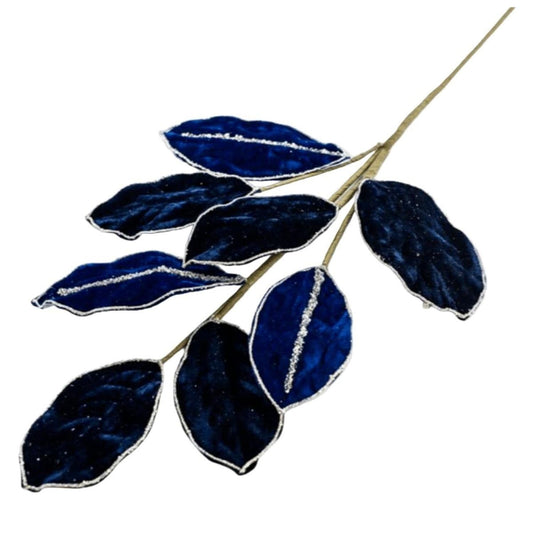 27" Velvet Magnolia Leaf Spray: Navy Blue
