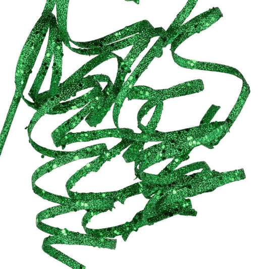 31" Curly Glitter Ribbon Spray: Emerald Green