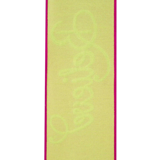 4" Embroidery Believe Ribbon: Hot Pink/Lime Green (5 Yards)