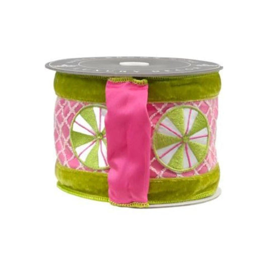 4" EXCLUSIVE Sweet Candy Ribbon: Lime Green/Pink (5 Yards)