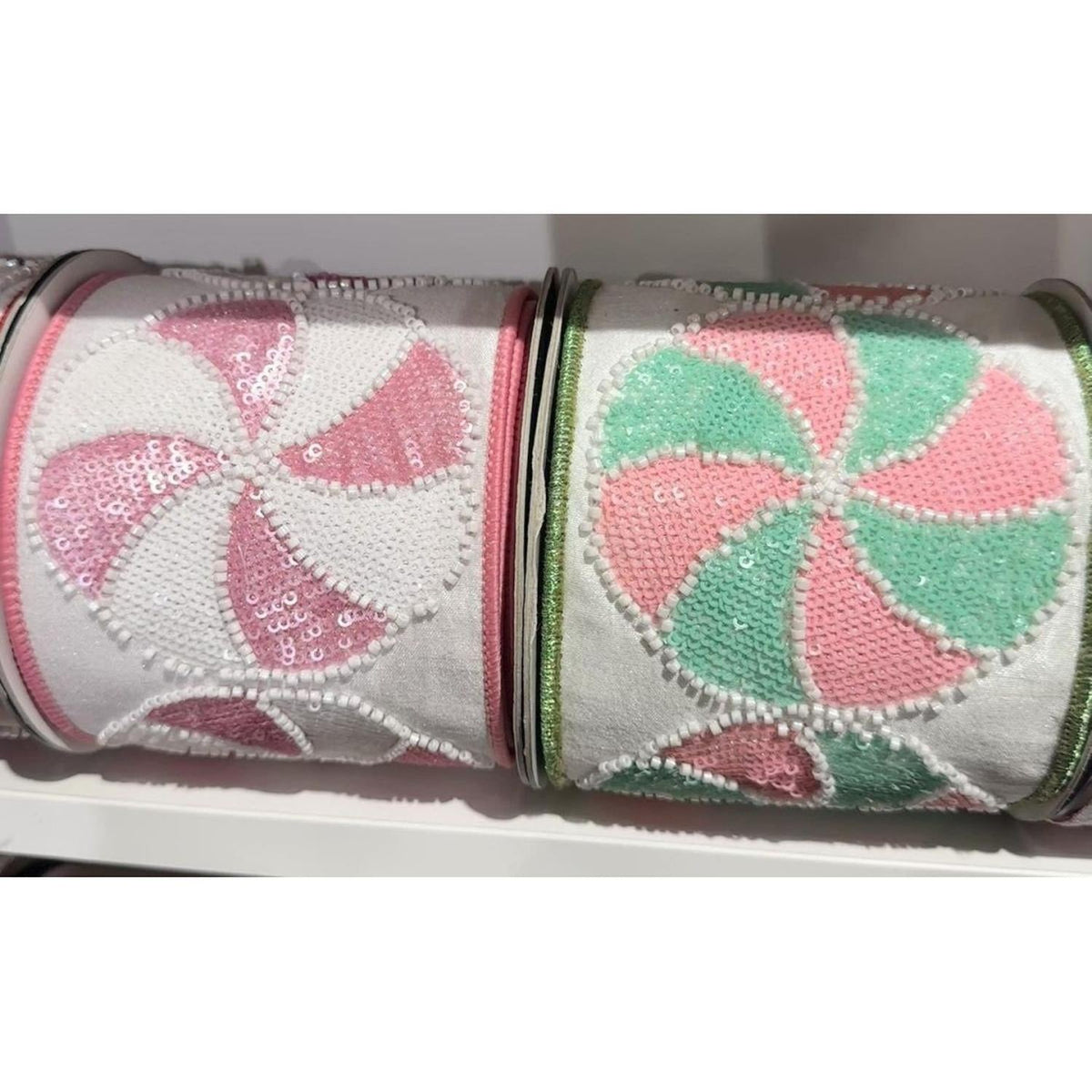 4" Peppermint Candies Ribbon: Mint/Pink (5 Yards)