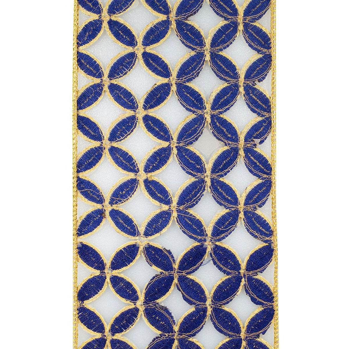 4" Petal Cut Embroidery Ribbon: Navy/Gold (5 Yards)