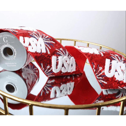 4" Red Sequin USA Ribbon (5 Yards)