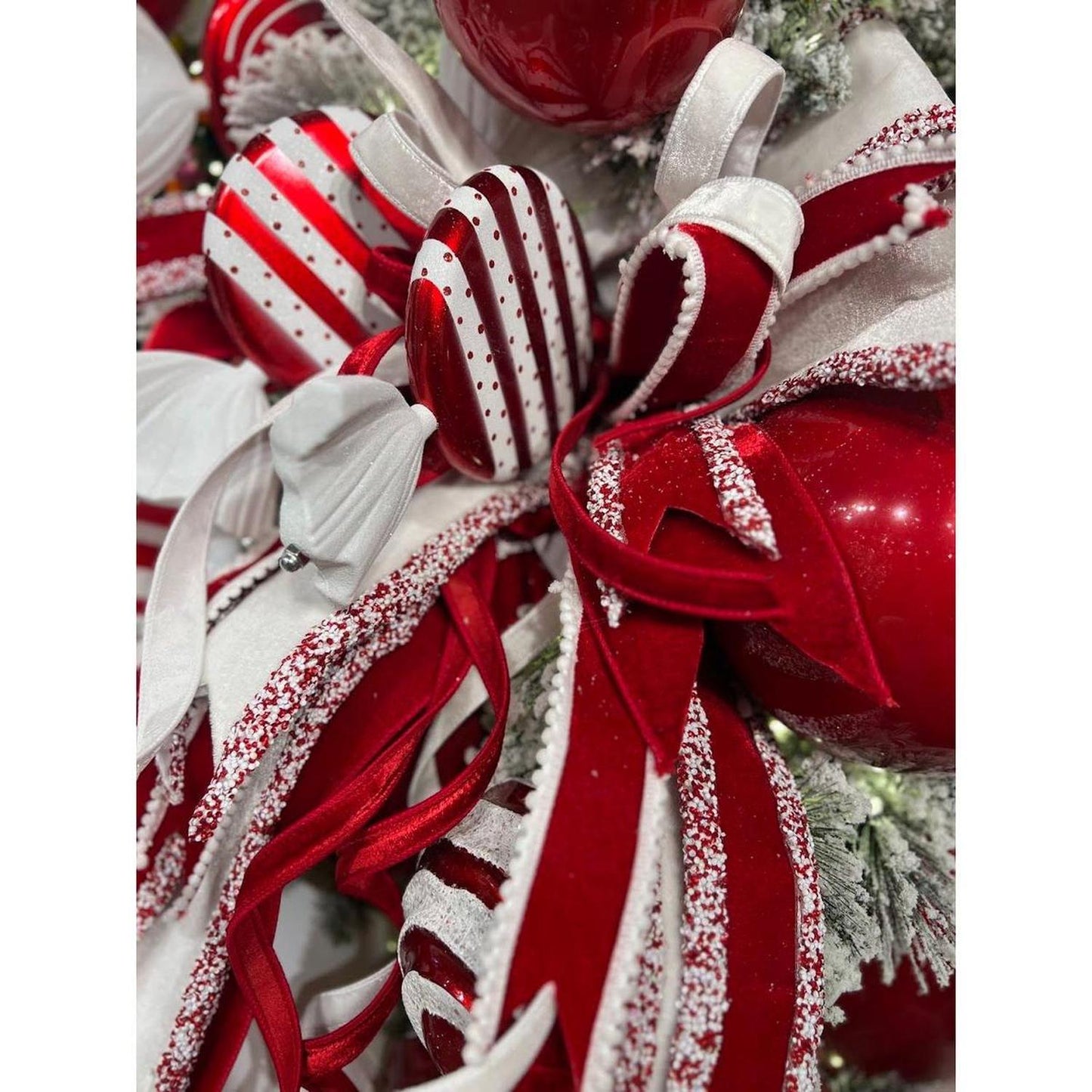 4" Red Velvet Sequin Trim Ribbon: Red/White (5 Yards)