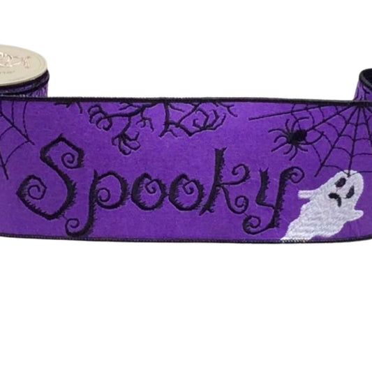 4" Spooky Ghost Spider Felt Ribbon: Purple (5 Yards)