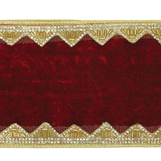 4" Velvet Jewel Trim Ribbon: Red (5 Yards)