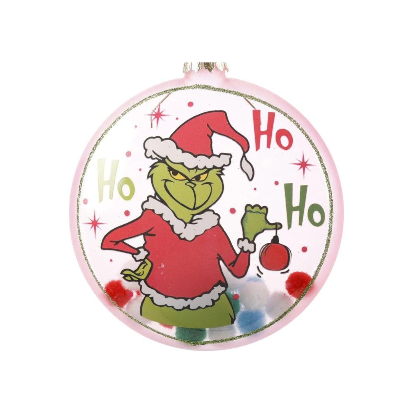 4.5" Pink Green Monster Glass Disc Ornament