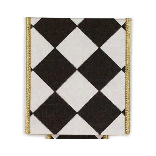 4in Grand Diamond Deluxe Ribbon: Black/White (10 Yards)