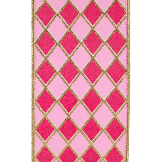 4in Two Tone Pink Gold Trim Harlequin Ribbon (5 Yards)