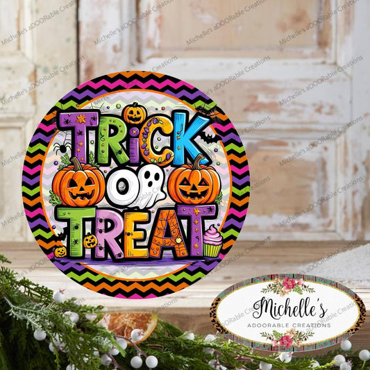 Colorful Trick or Treat Round Sign