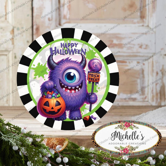 Happy Halloween Purple Monster Sign