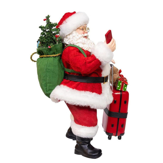 Kurt Adler 10.5-Inch Fabriché Santa with Red Luggage, 2-Piece Set