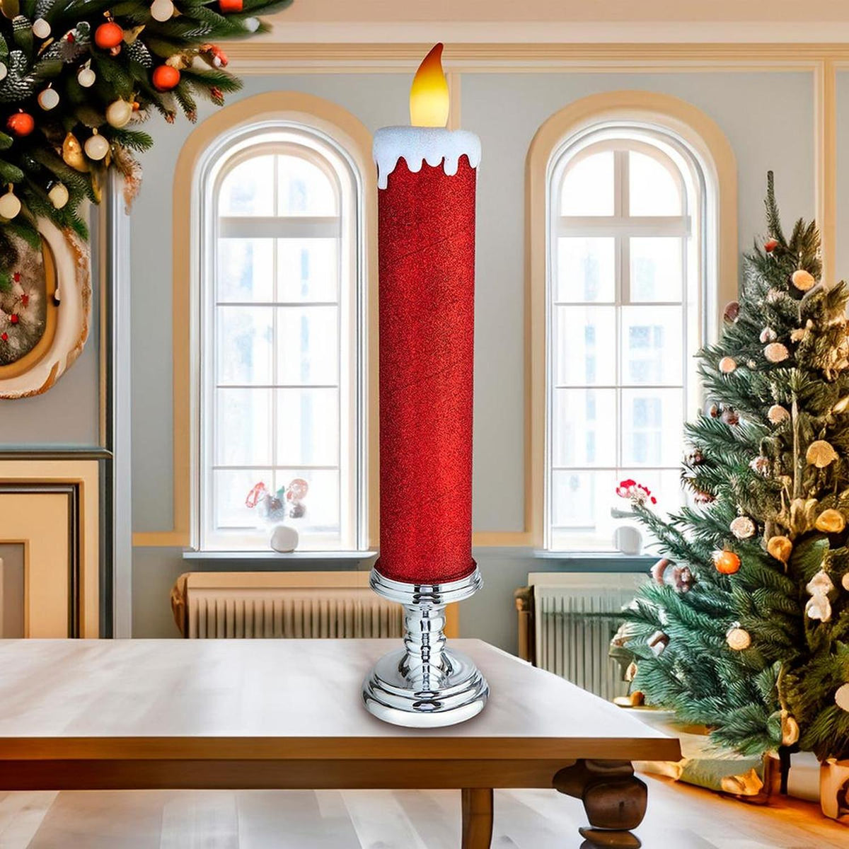 Kurt Adler 19.63-Inch Battery Operated Red Glittered Candle