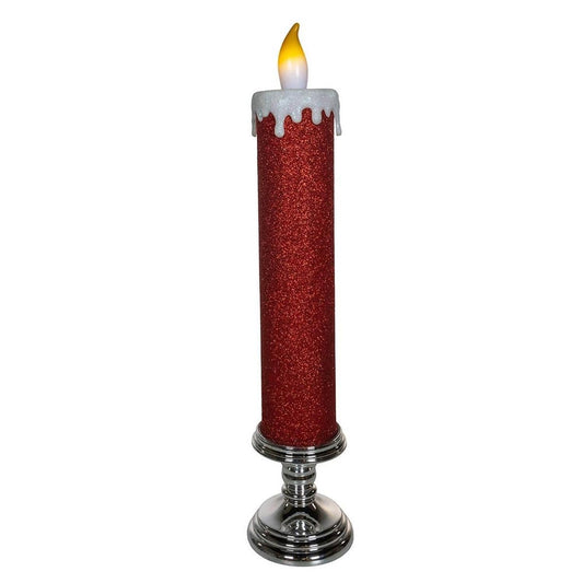 Kurt Adler 19.63-Inch Battery Operated Red Glittered Candle