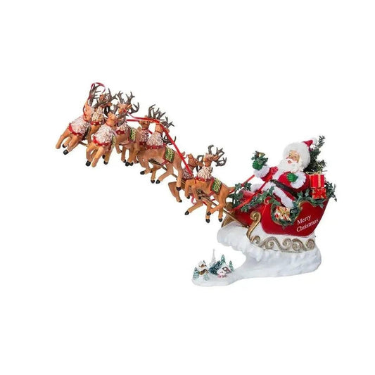 Kurt Adler 24" Fabriché Musical Santa with Eight Reindeer (Set of 2)