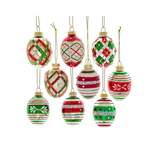 Kurt Adler 45MM Glass Red and Green Decorated Eggs, 9 Piece Set