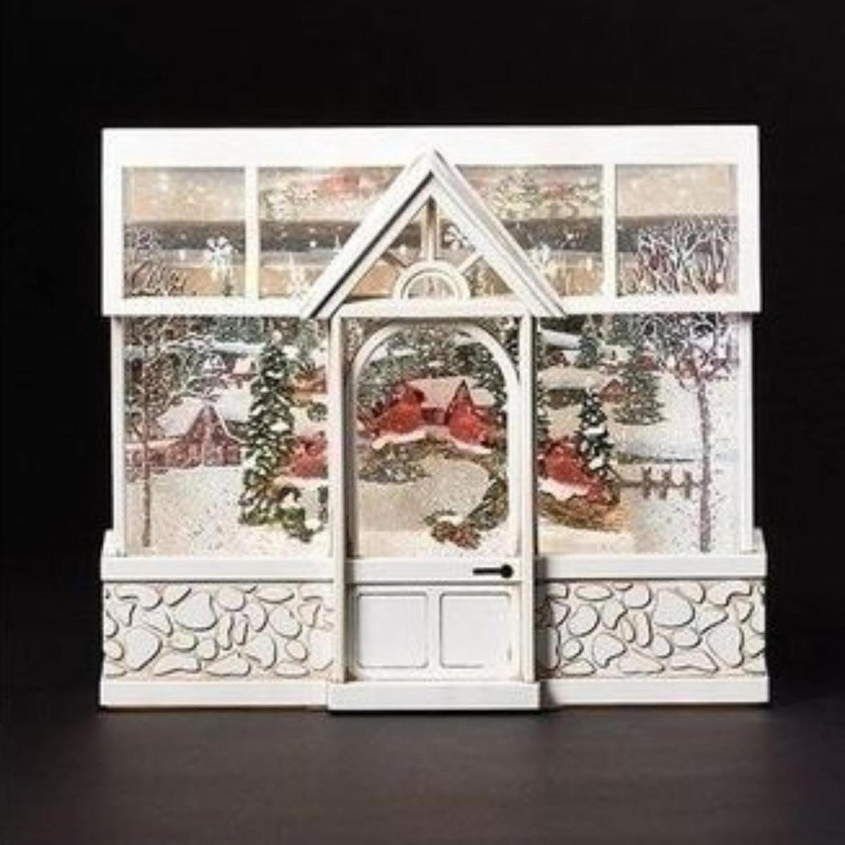 LED Swirl Greenhouse with Cardinals Snow Scene Figurine