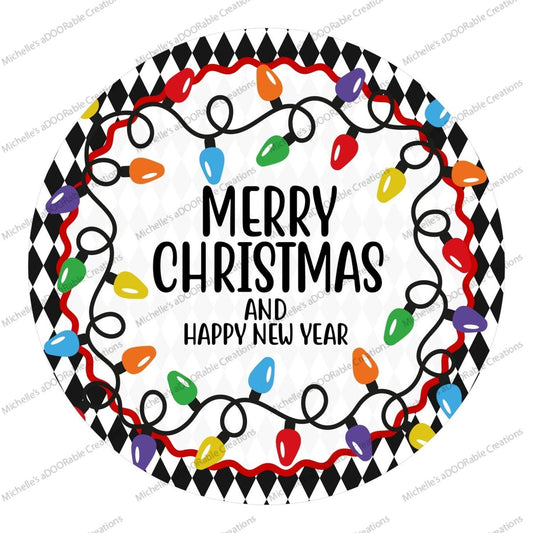 Merry Christmas New Year Lights Round Sign