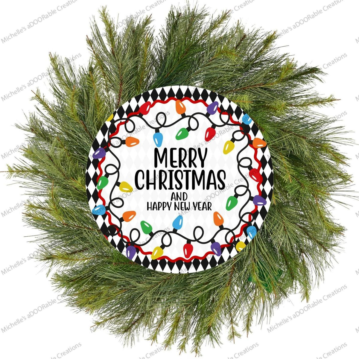 Merry Christmas New Year Lights Round Sign