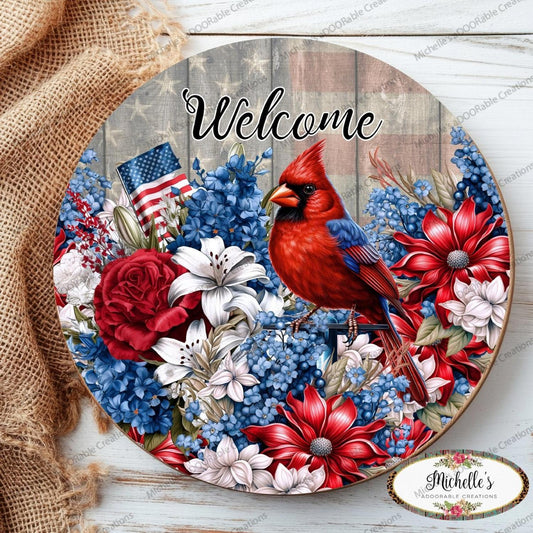 Patriotic Welcome Floral Cardinal Sign