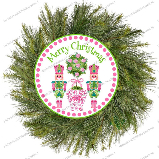 Pink Chinoiserie Christmas Nutcracker Sign