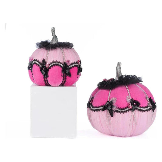 Pink Passion Floral Pumpkins (Set of 2)