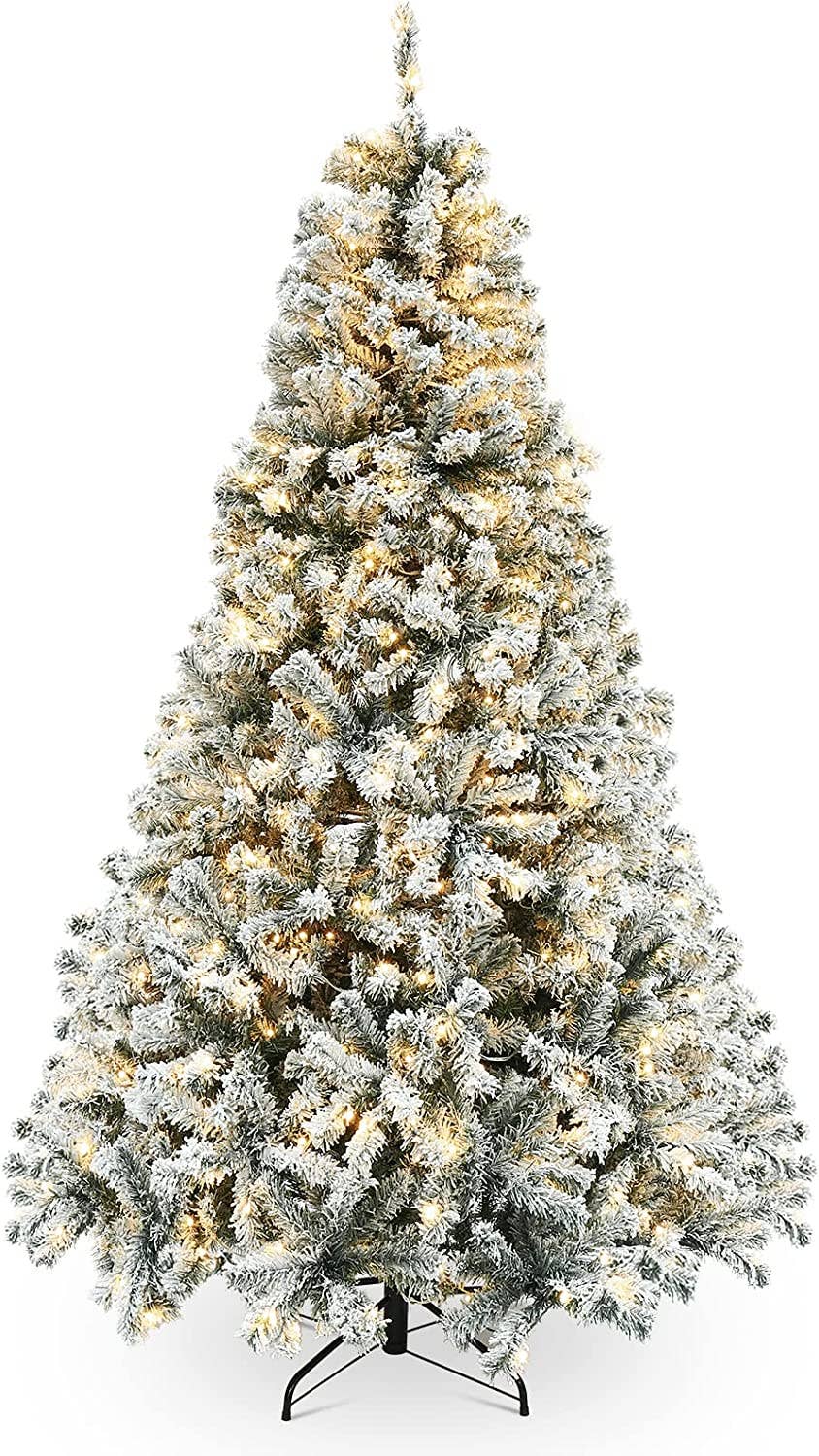 6.5ft Pre-Lit Snow Flock Christmas Tree, Warm White