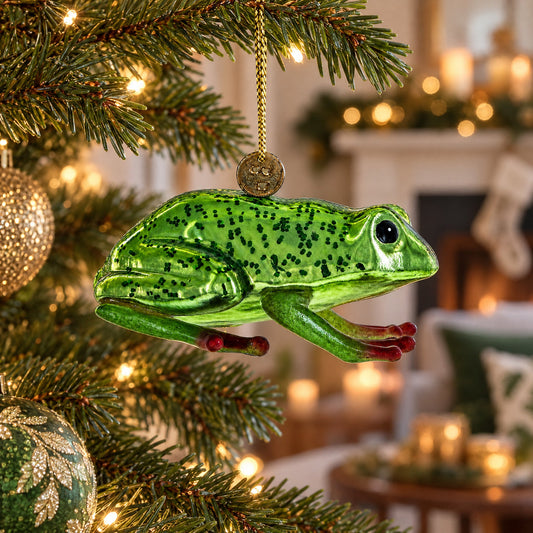 Green Frog Glass Christmas Ornament