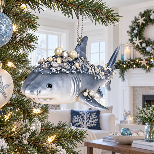 Beaded Shark Glass Christmas Ornament