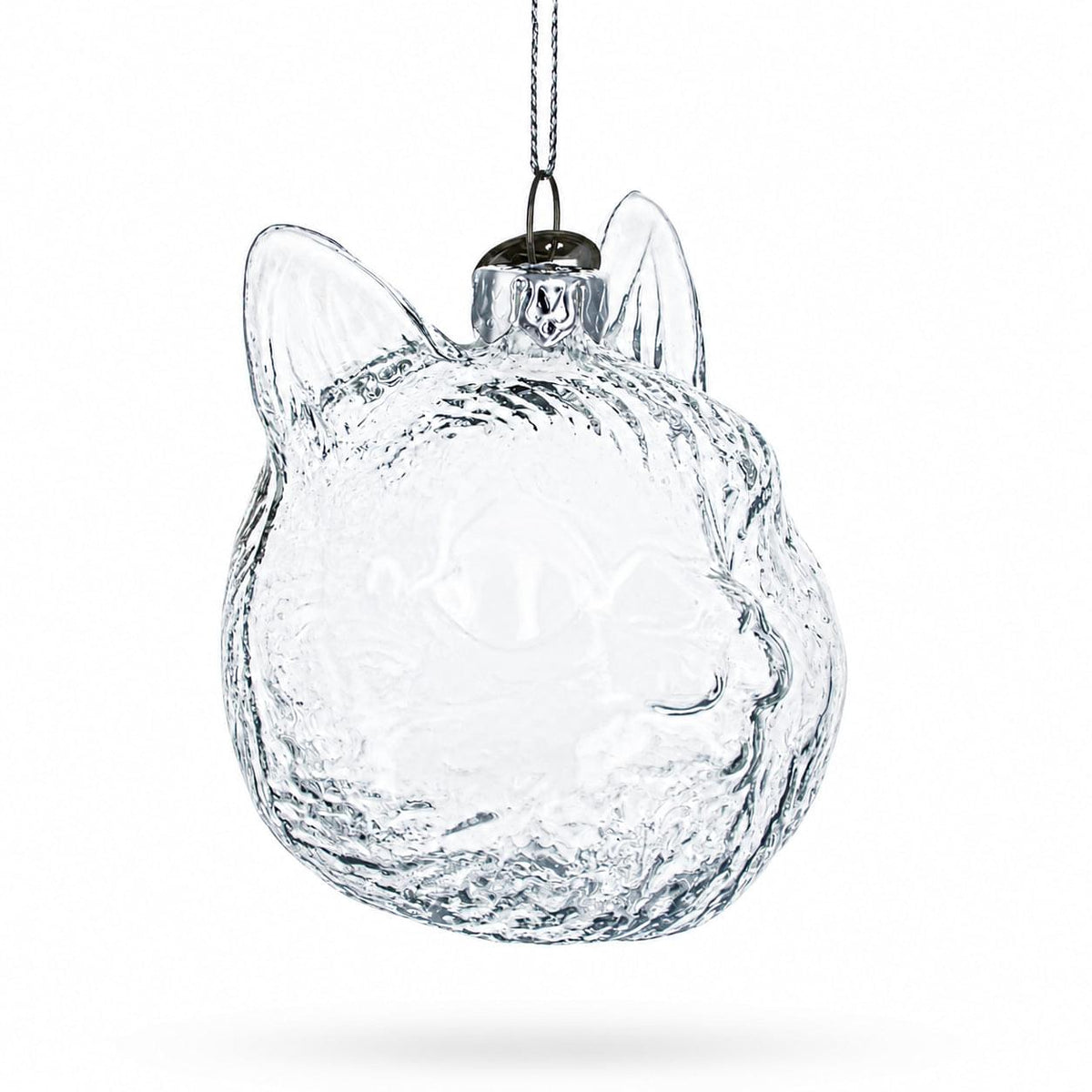 Mini Cat Head Clear Glass Christmas Ornament