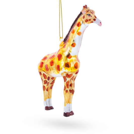 Glittered Giraffe Glass Christmas Ornament