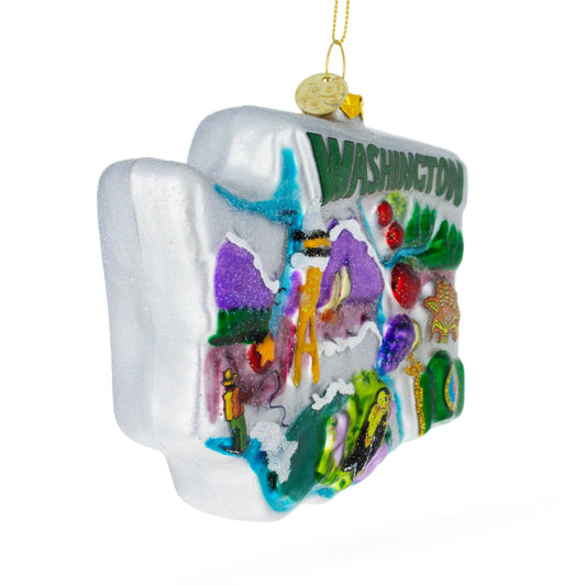 State of Washington Symbols, USA Glass Christmas Ornament
