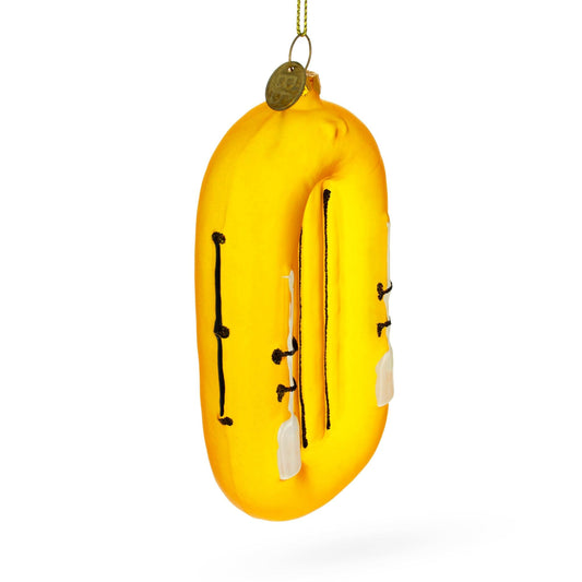 a yellow inflatable raft on a string