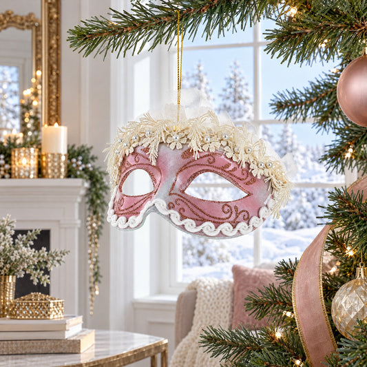 Whimsical Carnival Mask Glass Christmas Ornament