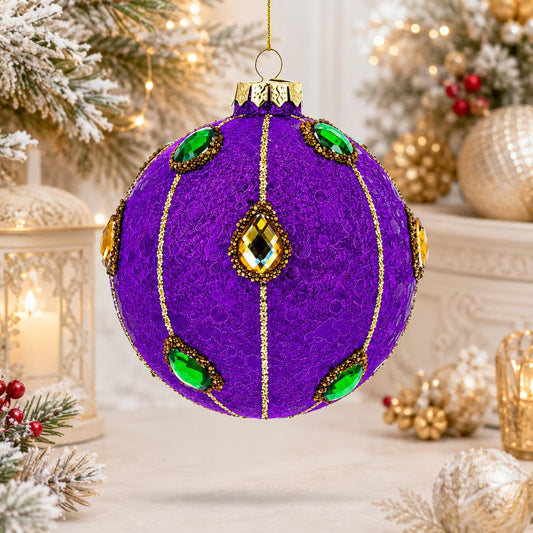 Jeweled-Accent Purple Ball Glass Ball Christmas Ornament