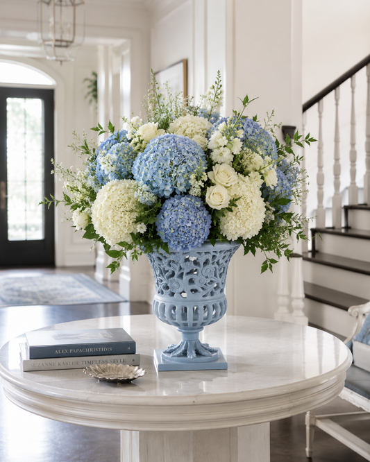 a vase of flowers on a table