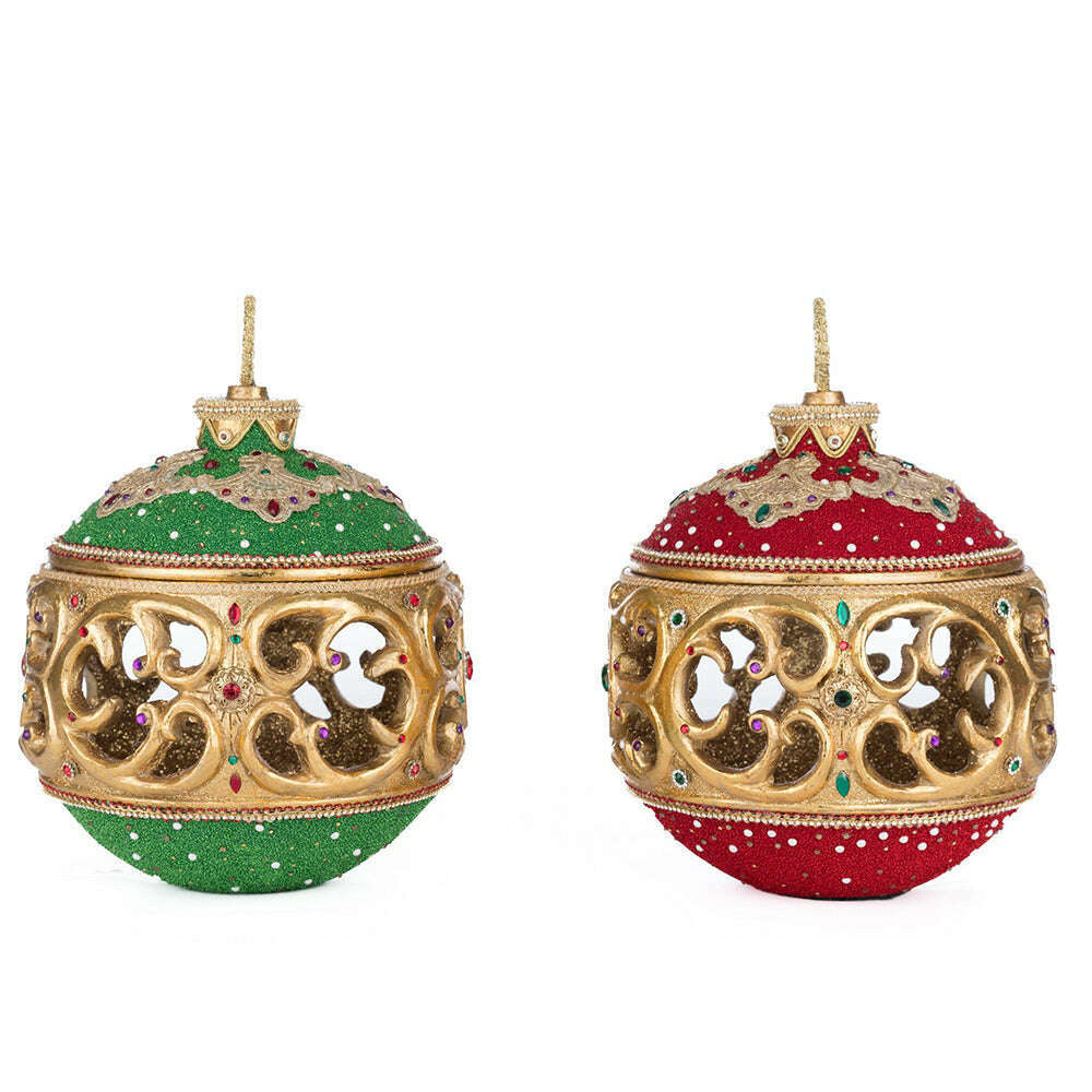 Christmas Ball Tabletop Ornament with Tea Light Assortment of 2 by Katherine's Collection