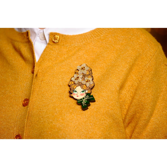 Christmas Blonde Hair Brooch with Earring Set by Laliblue – Retro Kitschy Statement Brooch for Collectors