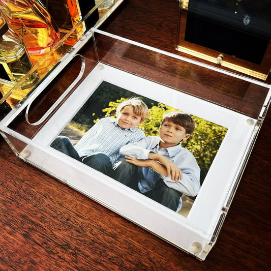 Clear Acrylic 6.5" x 8.5" Photo Tray with White Mat